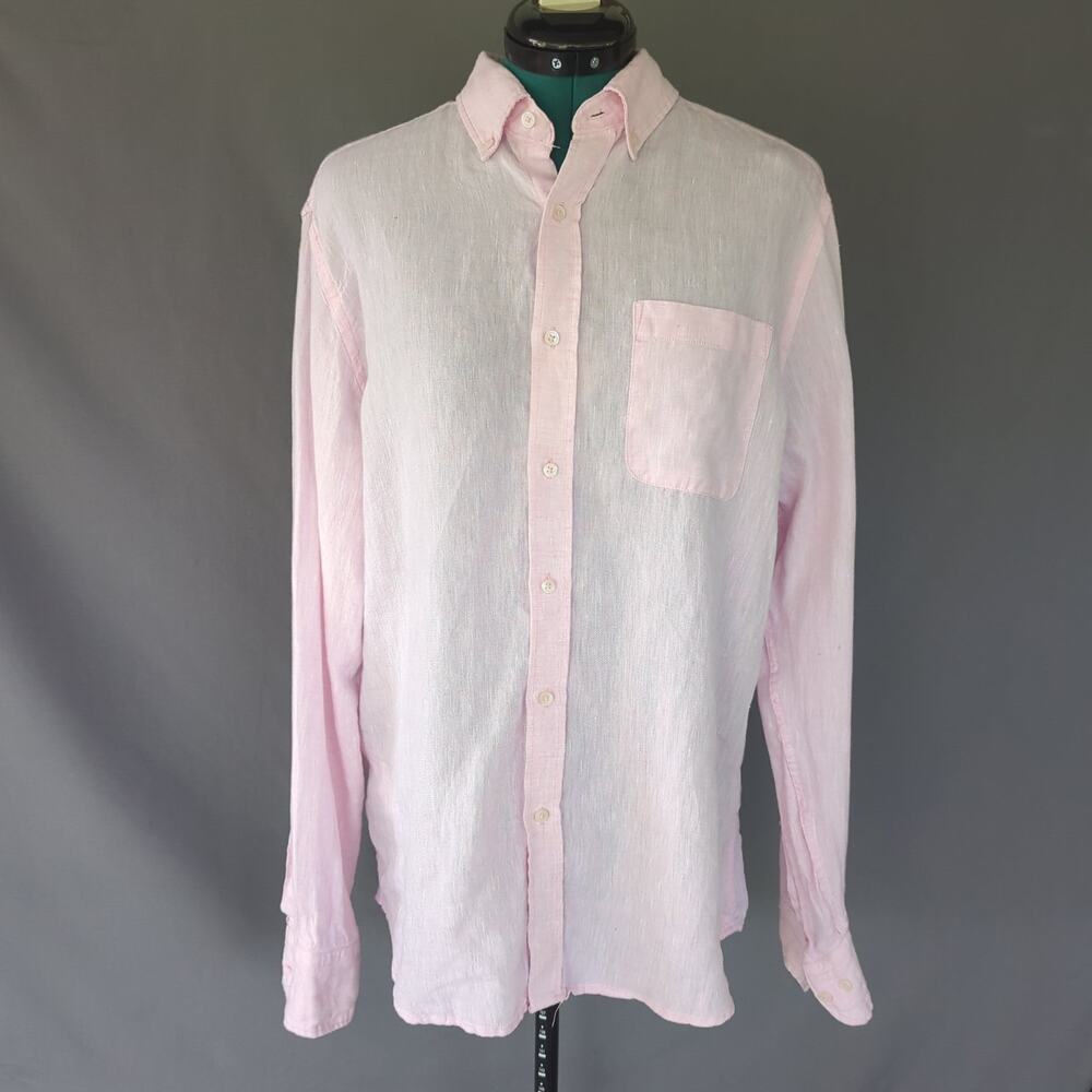 Porter & Ash 100% Linen Button Up Shirt Pink Medium Coastal Grandpa Resortwear